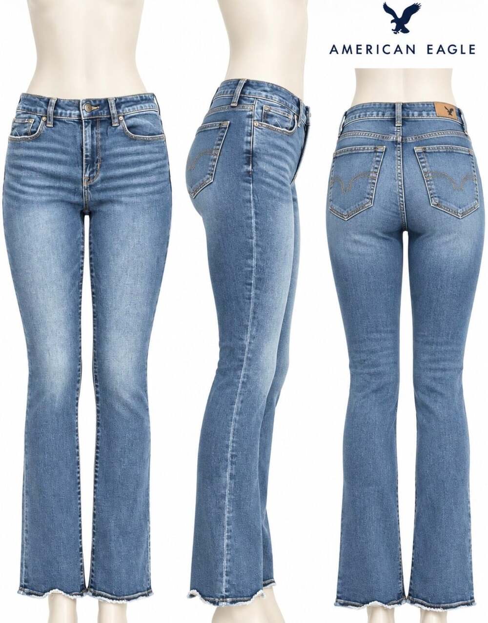 American Eagle High Rise Skinny Kick Jeans 2 Regular Stretch Frayed Hem